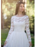 Ivory Leaf Lace Chiffon Keyhole Back Chic Wedding Dress